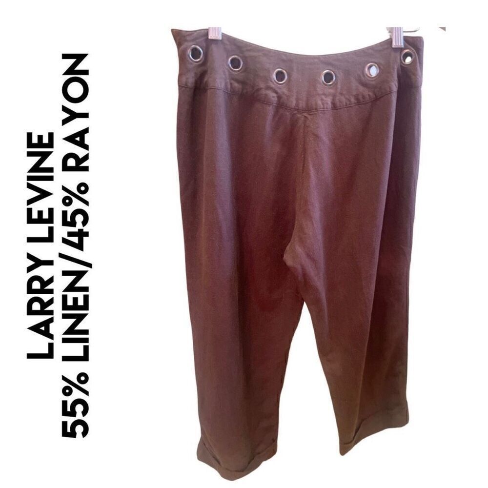 Larry Levine Chocolate Brown Cuffed Capri Pants With Medallions at Waist Fully L